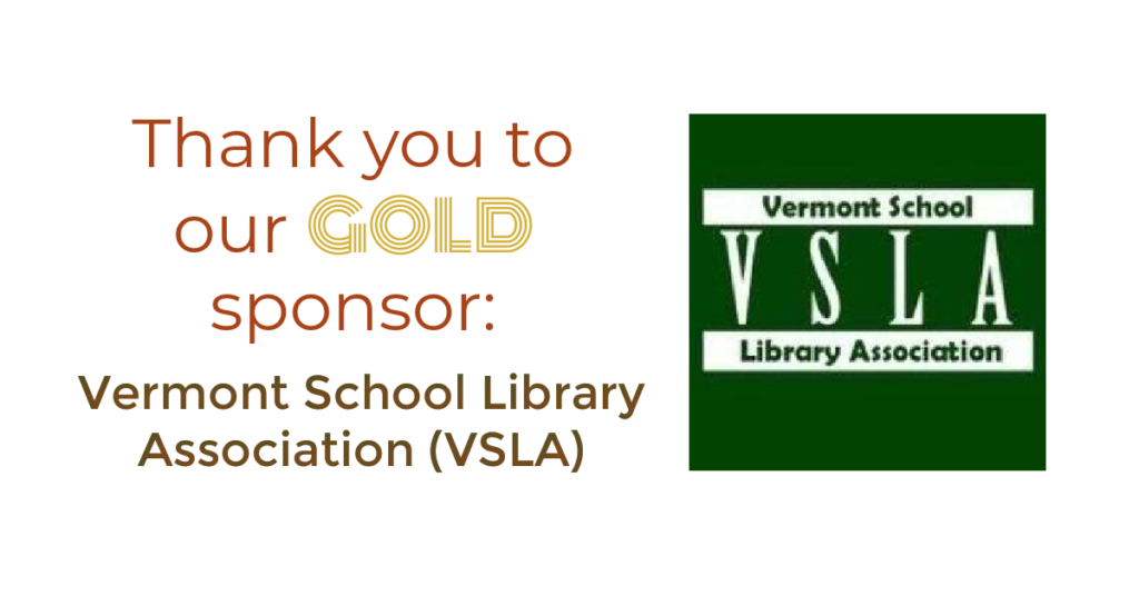 Vermont School Library Association in white on a green, square background.