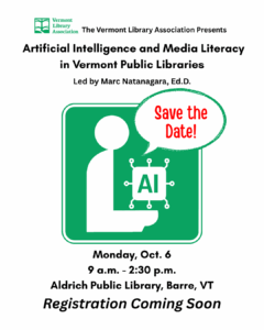 Library logo with artificial intelligence workshop details.