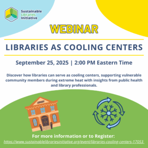 Graphic design for Libraries As Cooling Centers webinar includes a fan.